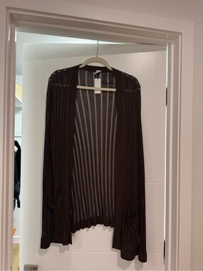 Vintage Hermes Open-Front Brown Lightweight Cardigan Sweater